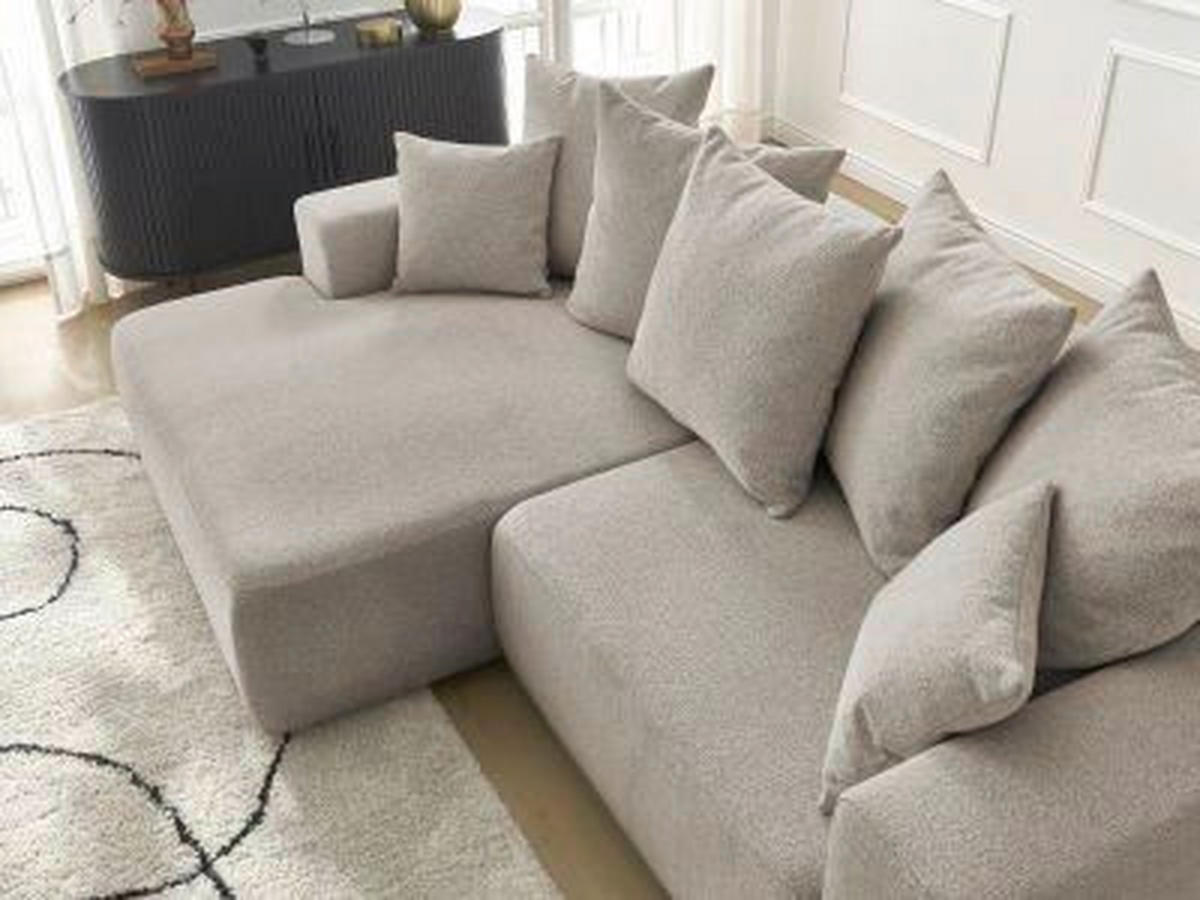 ECKSOFA Ottomane links  ATILLA Taupe Flachgewebe  - Taupe/Schwarz, MODERN, Kunststoff/Textil (149/244cm)