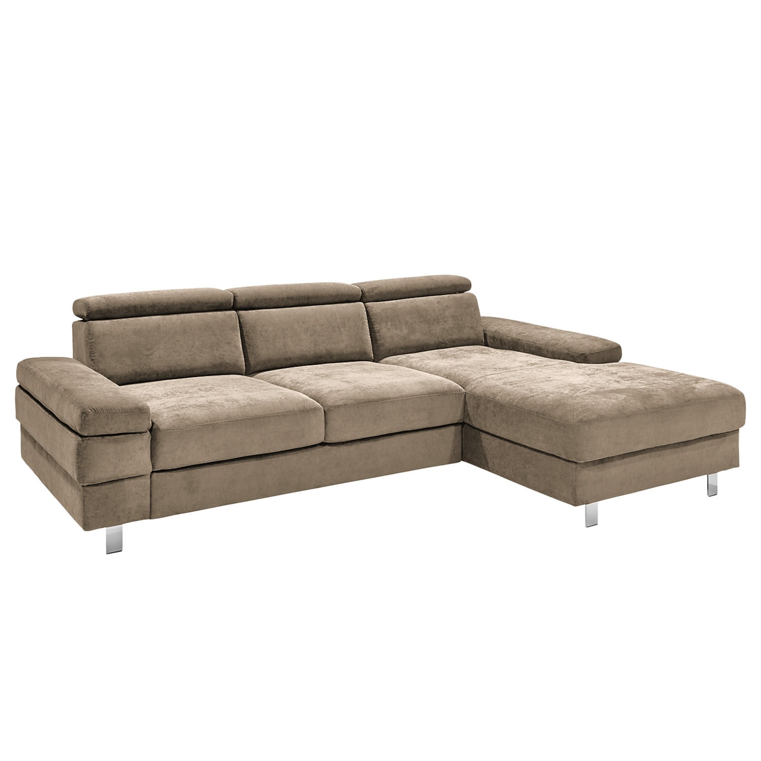 ECKSOFA in Webstoff Schlammfarben  - Schlammfarben/Silberfarben, Konventionell, Textil/Metall (182/82/260cm) - Trendmanufaktur