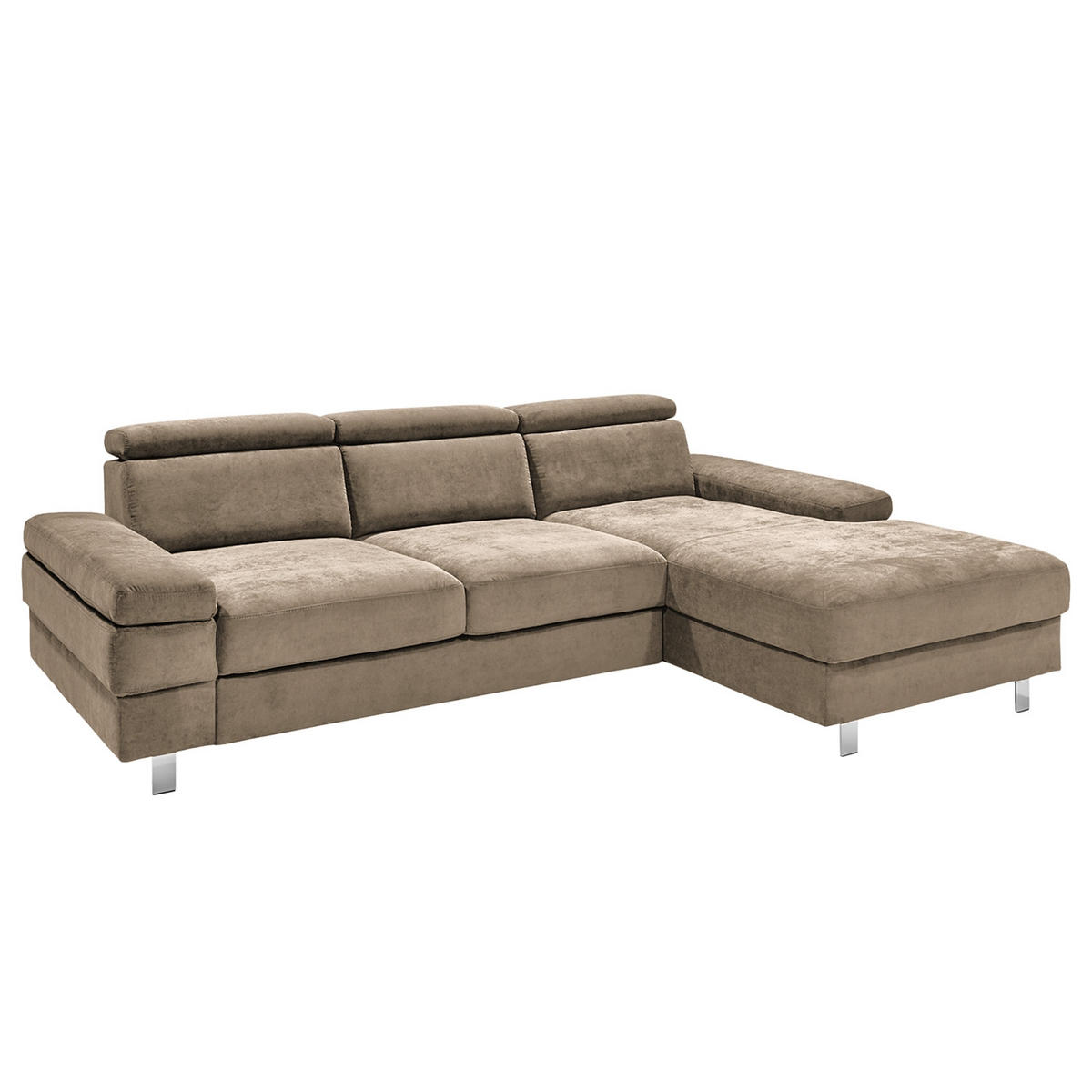 ECKSOFA in Webstoff Schlammfarben  - Schlammfarben/Silberfarben, Konventionell, Textil/Metall (182/82/260cm) - Trendmanufaktur
