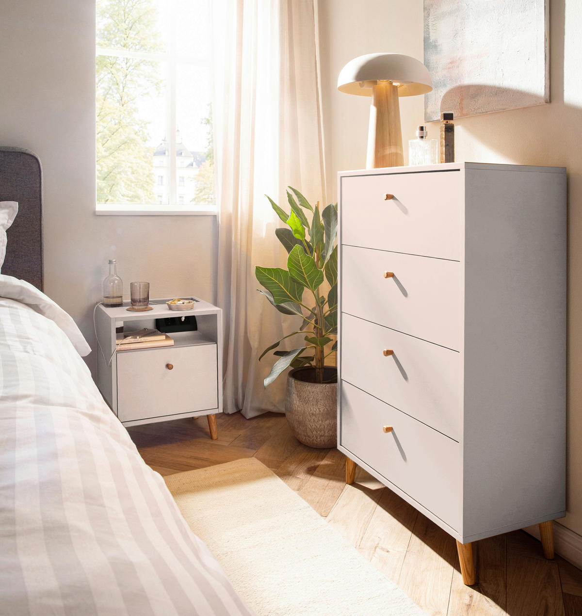 NACHTTISCH 40,2/50,1/32,7 cm  in Weiß  - Weiß, Design, Holz/Holzwerkstoff (40,2/50,1/32,7cm) - MID.YOU