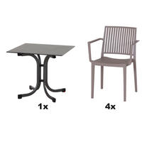 GARTENGARNITUR 5-teilig Stahl  - Taupe/Anthrazit, Basics, Kunststoff/Metall (80/80/80cm) - Siena Garden