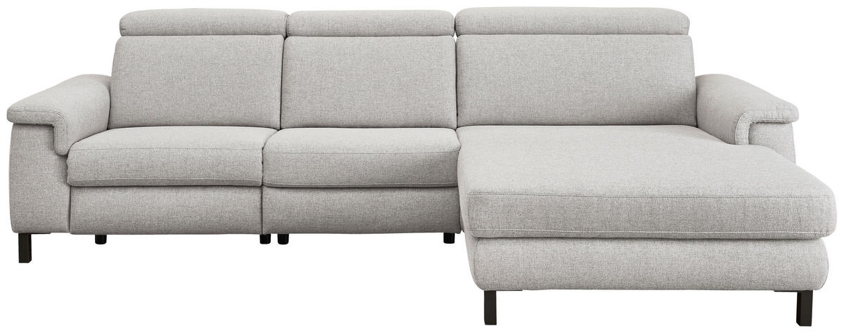 ECKSOFA in Flachgewebe Hellgrau  - Hellgrau/Schwarz, Konventionell, Textil/Metall (304/182cm) - Pure Home Comfort
