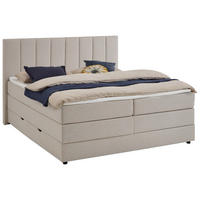 BOXBETT 180/200 cm,  in Beige, Matratze, gepolstertes Kopfteil, Bettkasten, Topper, H3 = fest  - Beige/Schwarz, Basics, Holz/Textil (180/200cm) - Boxxx