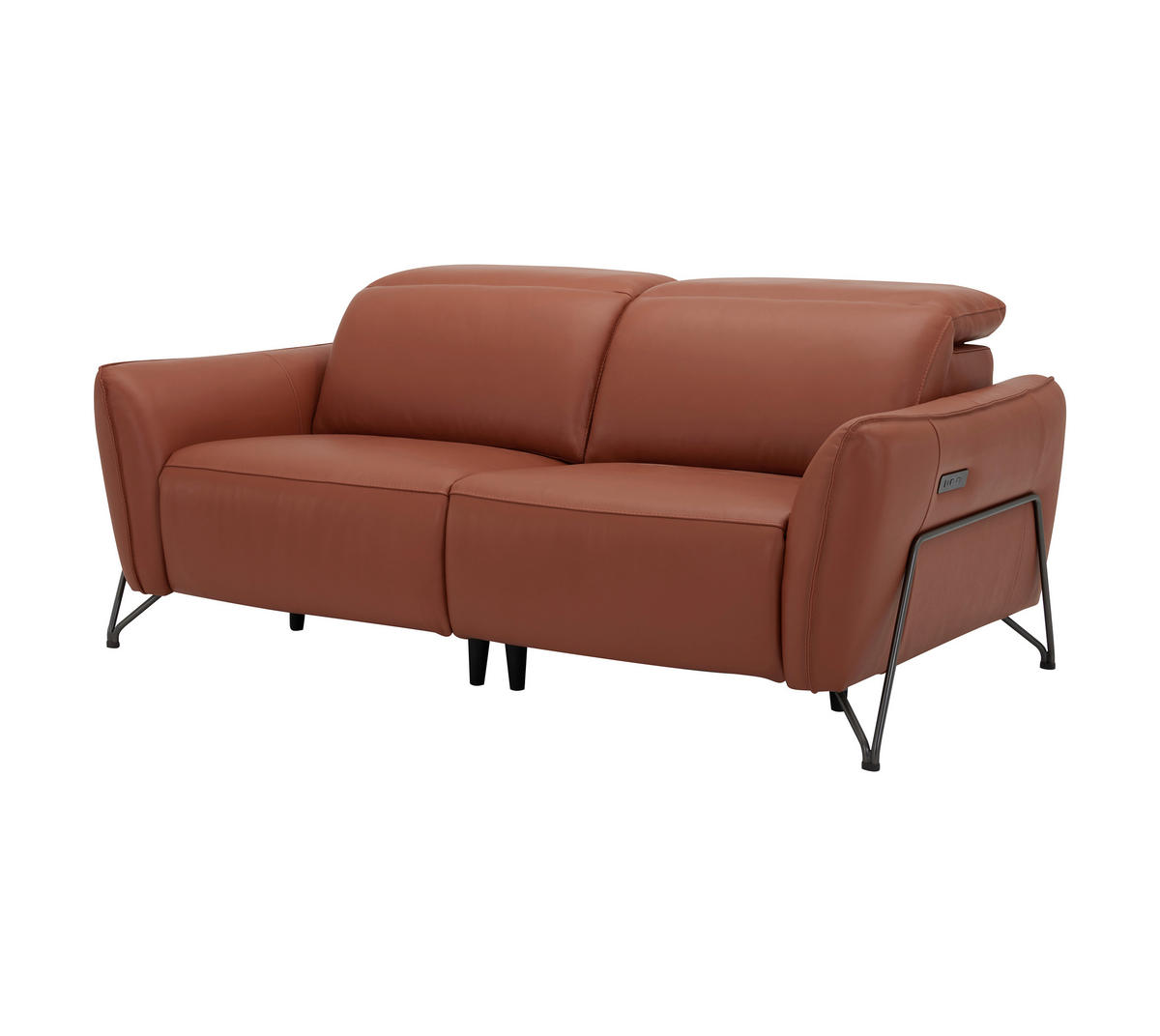 3-SITZER-SOFA Echtleder Cognac  - Cognac/Schwarz, LIFESTYLE, Leder/Metall (198/83/107/111cm) - Livetastic