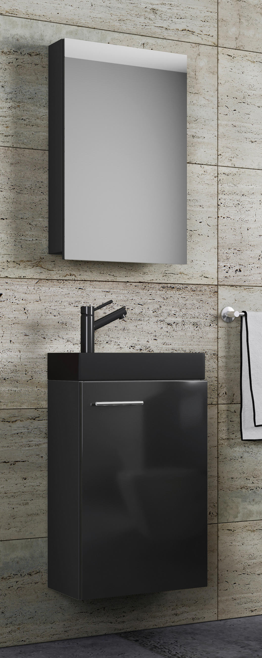 GÄSTEBAD 41 cm  - Silberfarben/Schwarz, MODERN, Glas/Keramik (41cm) - MID.YOU