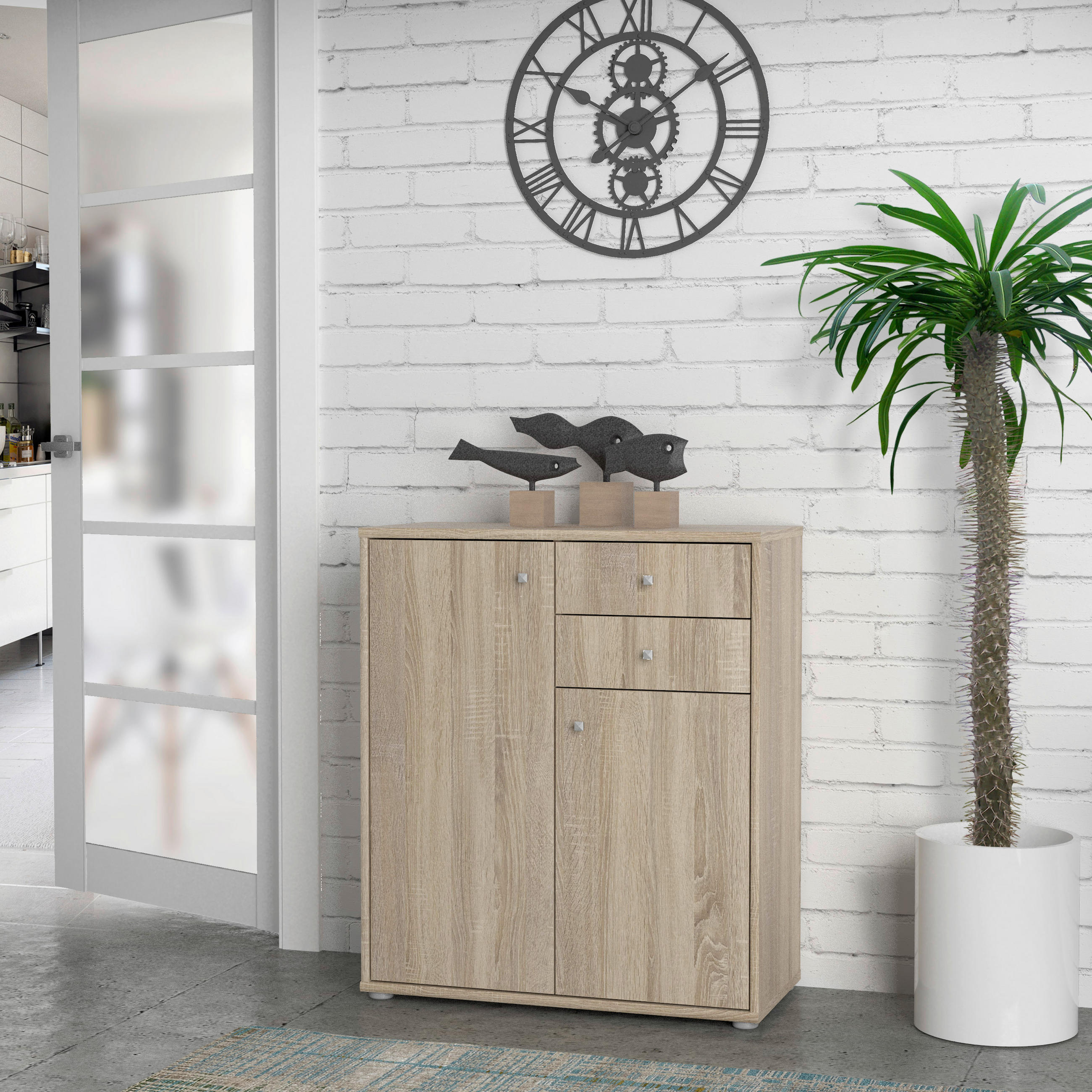 KOMMODE Sonoma Eiche - Alufarben/Sonoma Eiche, Design, Holzwerkstoff/Kunststoff (73,7/85,5/34,8cm)