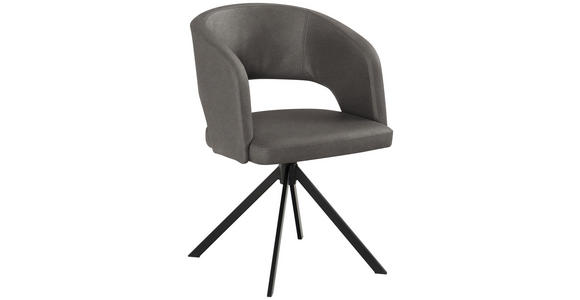 ARMLEHNSTUHL  Stoffauswahl, Sitzfläche 360° drehbar, inklusive Armlehnen, automatische Rückholfunktion Lederlook (vegan)  - Dunkelgrau/Schwarz, KONVENTIONELL, Textil/Metall (56/84/59cm) - Moderano