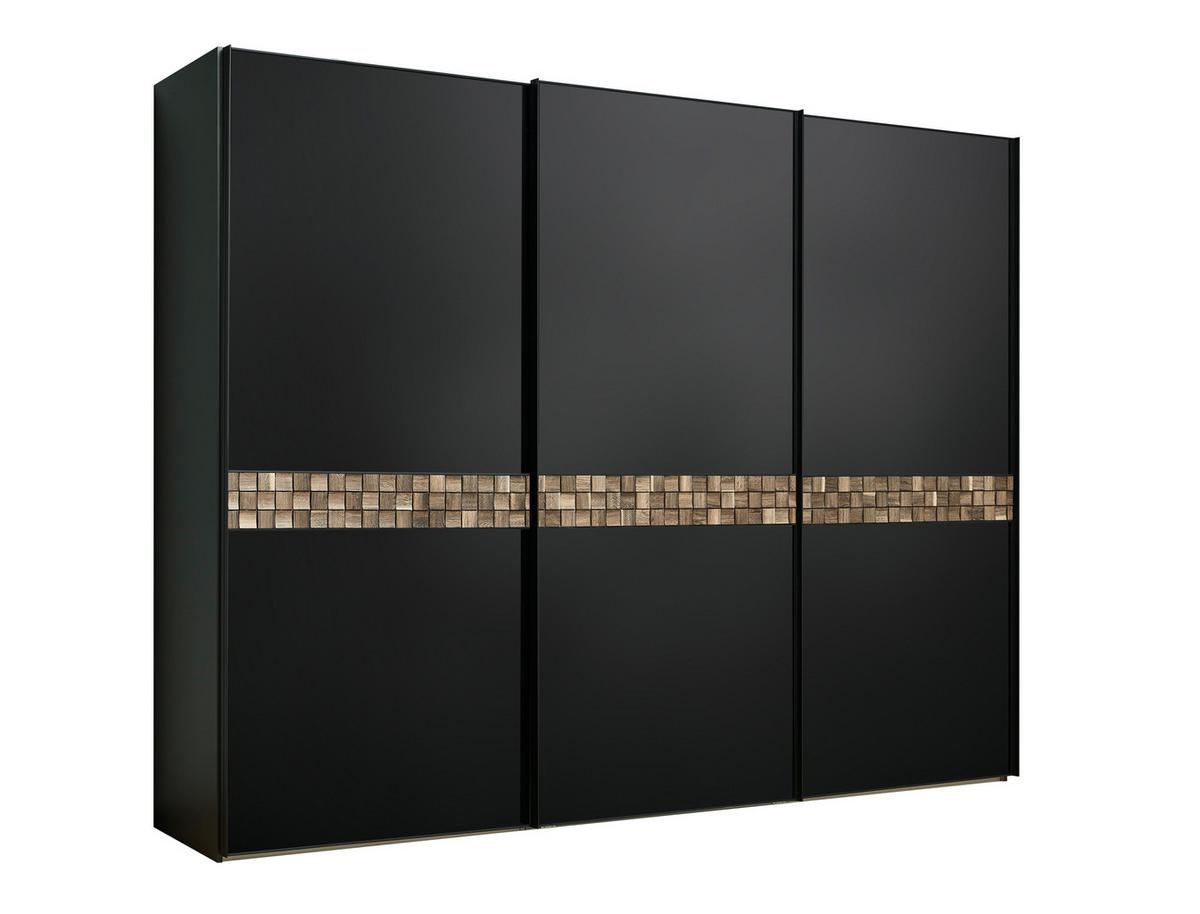 SCHWEBETÜRENSCHRANK 249/222/68 cm 3-türig Anthrazit, Schwarz, Eiche dunkel  - Eiche dunkel/Anthrazit, Design, Glas/Holz (249/222/68cm) - Dieter Knoll