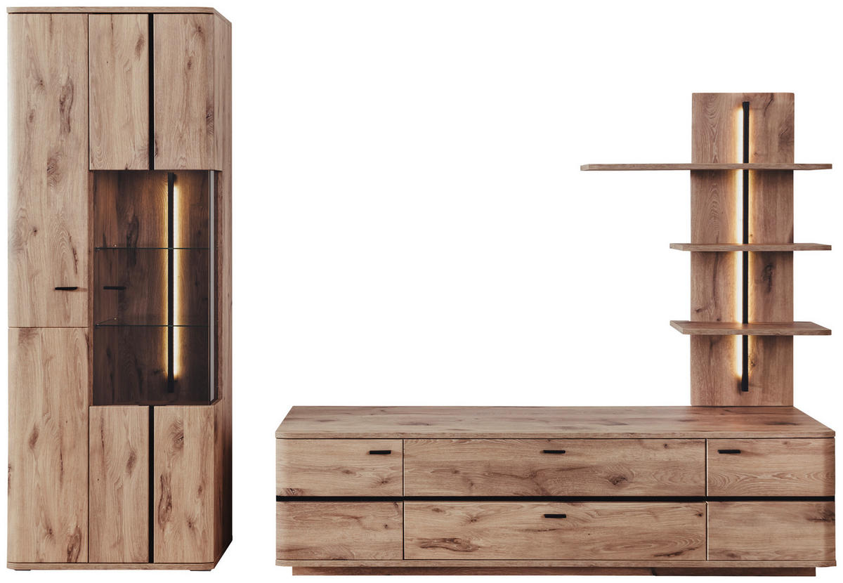 WOHNWAND  in Anthrazit, Eichefarben 285/208/50 cm  - Eichefarben/Anthrazit, Konventionell, Glas/Holzwerkstoff (285/208/50cm) - Cantus