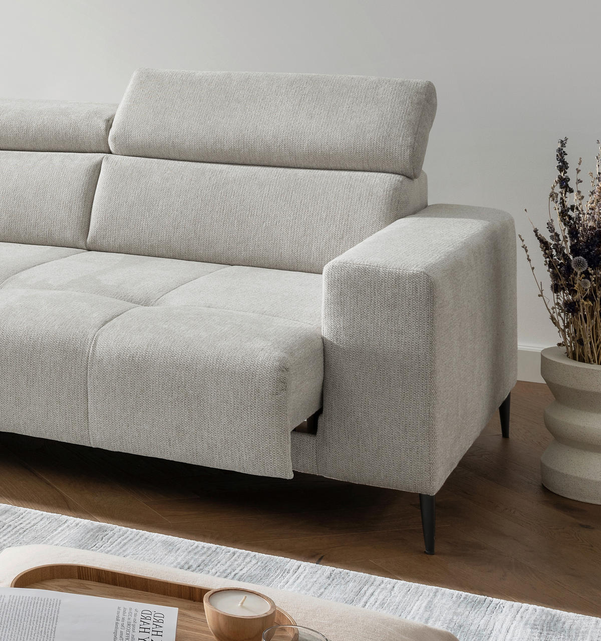 ECKSOFA Chenille Beige  - Beige/Schwarz, Konventionell, Textil/Metall (225/305cm) - Livetastic