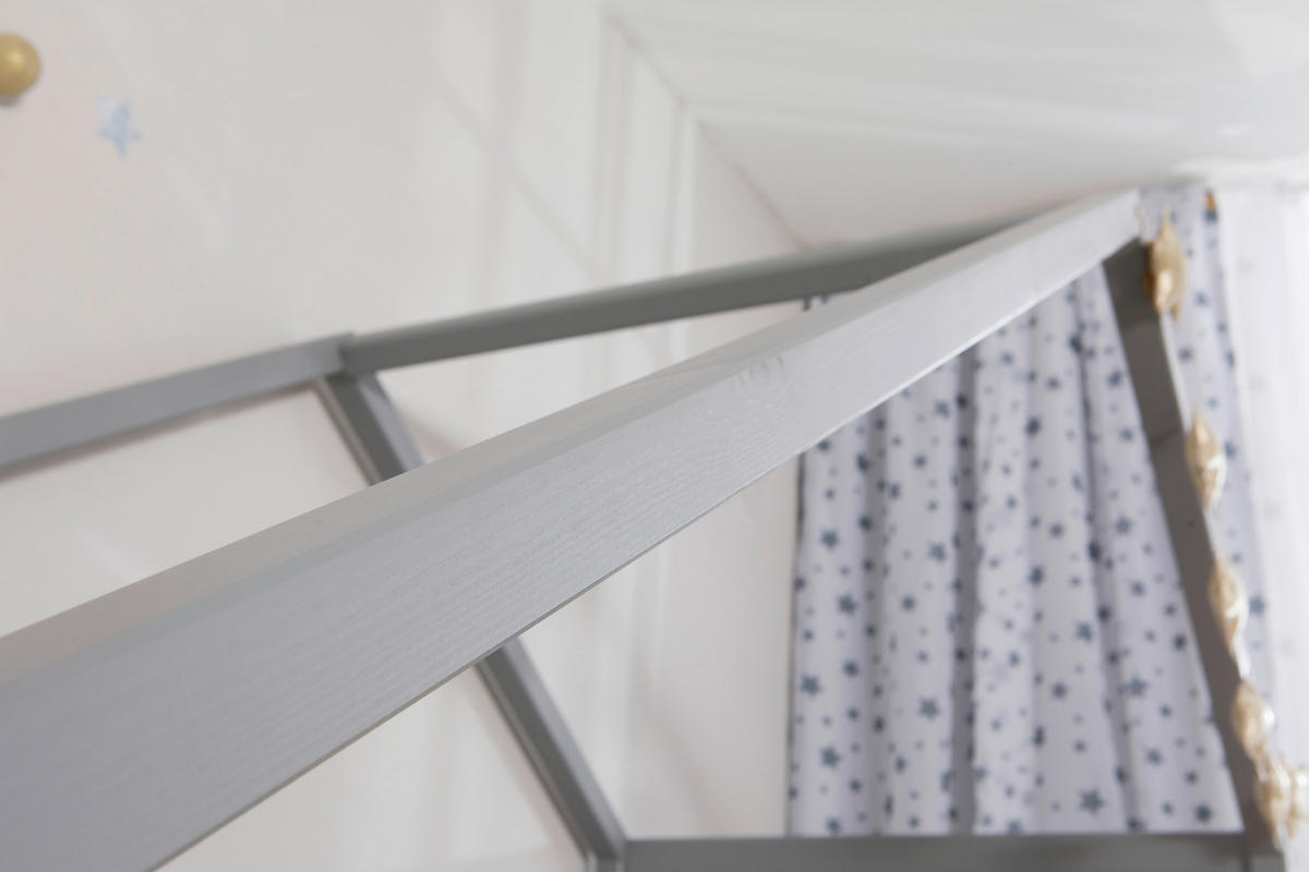 HAUSBETT 120/200 cm,  in Hellgrau, Absturzsicherung, Rollrost  - Hellgrau/Naturfarben, MODERN, Holz (120/200cm) - MID.YOU