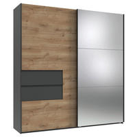 SCHWEBETÜRENSCHRANK 2-türig Graphitfarben, Eichefarben  - Eichefarben/Schwarz, Design, Glas/Holzwerkstoff (200/216/65cm) - Stylife