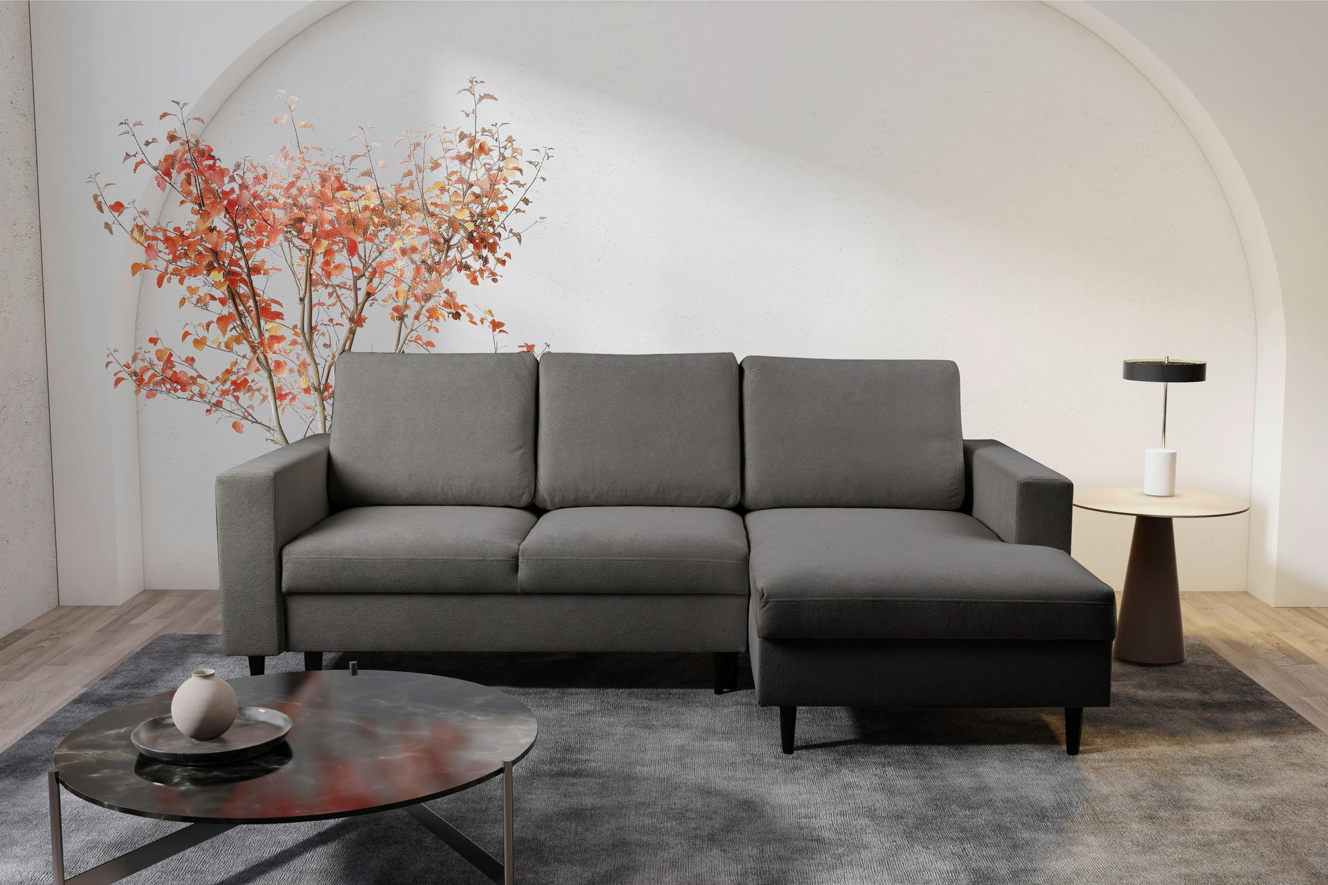 ECKSOFA in Struktur Dunkelbraun  - Dunkelbraun/Schwarz, Modern, Holz/Kunststoff (230/145cm) - MID.YOU