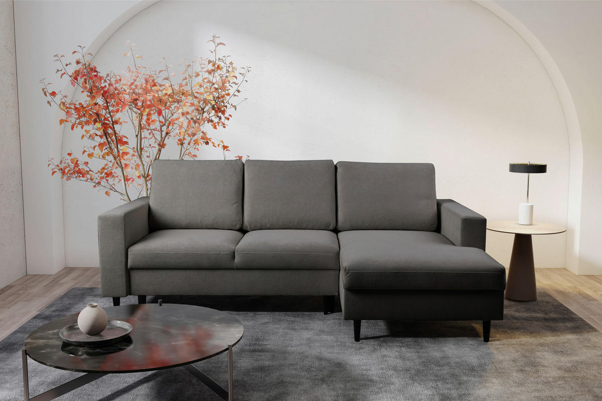 ECKSOFA in Struktur Dunkelbraun  - Dunkelbraun/Schwarz, Modern, Holz/Kunststoff (230/145cm) - MID.YOU