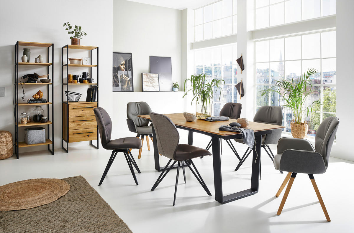 STUHL Echtleder Taupe, Mokka  - Taupe/Schwarz, Design, Leder/Textil (58/91/59cm) - Valdera