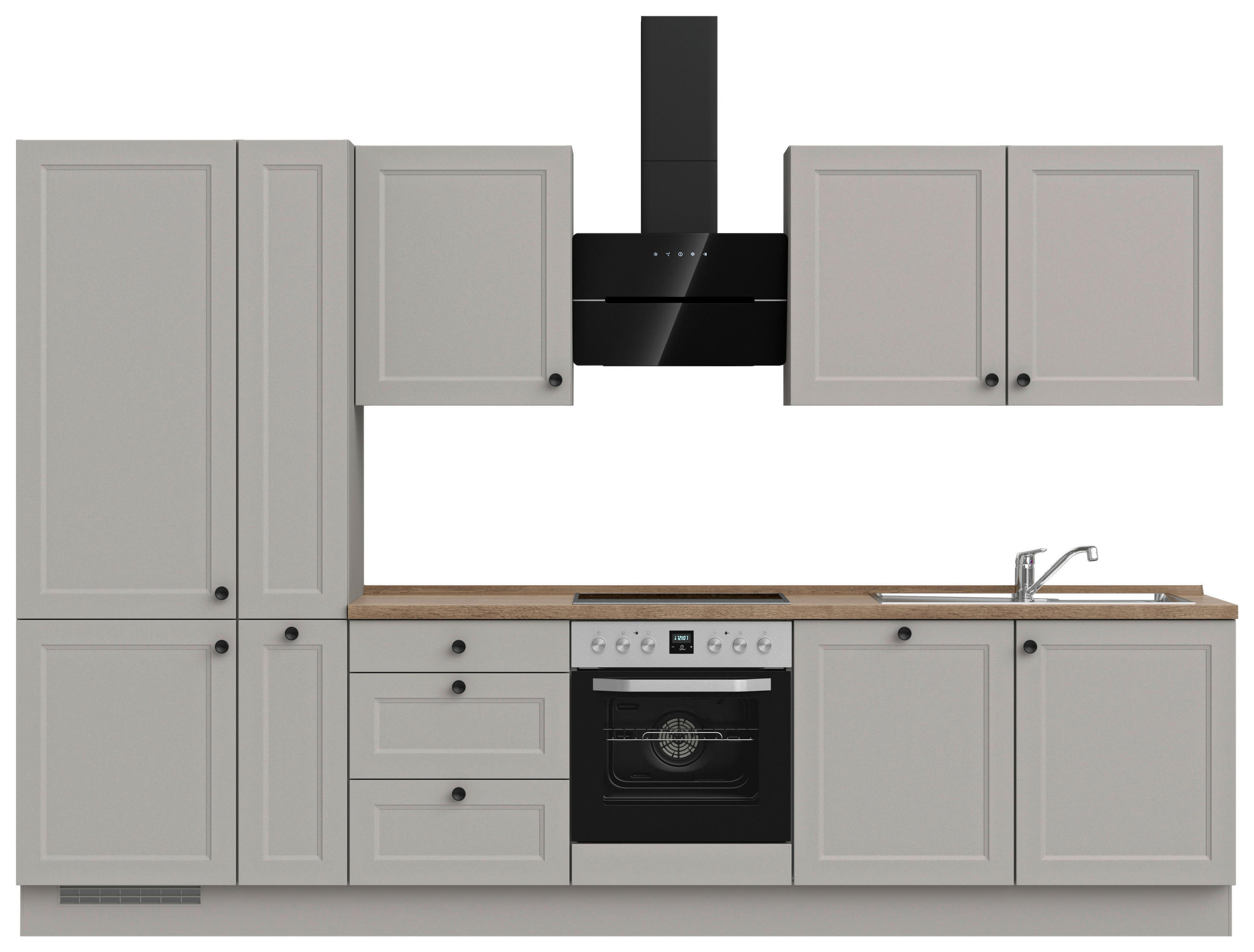 KÜCHENLEERBLOCK 330 cm   in Grau, Eiche dunkel  - Eiche dunkel/Schwarz, MODERN, Holzwerkstoff/Metall (330cm) - Nobilia