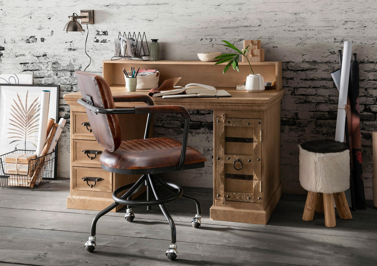 SCHREIBTISCH 132/90/65 cm  in Naturfarben  - Schwarz/Naturfarben, MODERN, Holz/Metall (132/90/65cm) - MID.YOU
