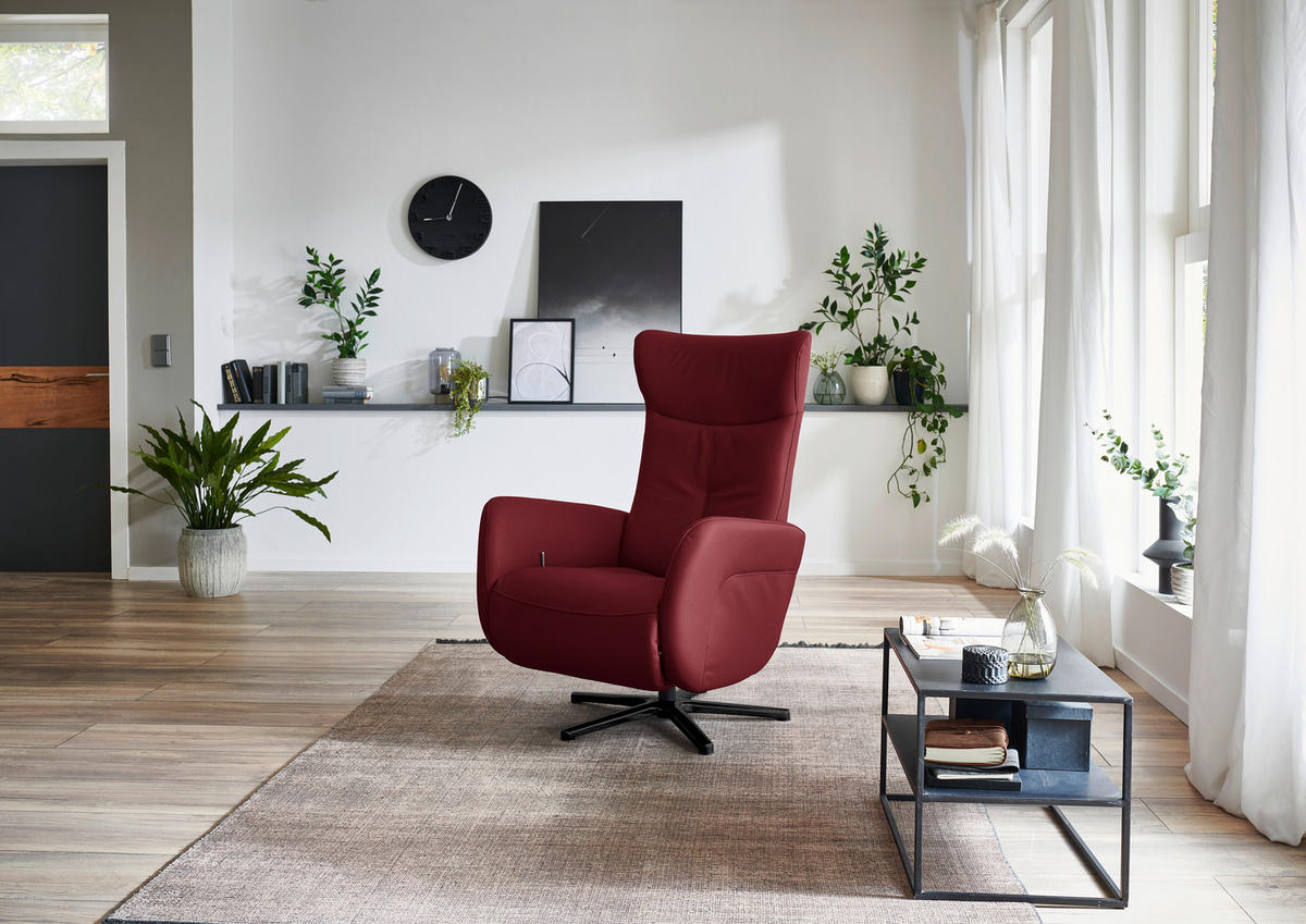RELAXSESSEL in Leder Rot  - Rot/Schwarz, Design, Leder/Metall (76/112/83cm) - Beldomo Speed
