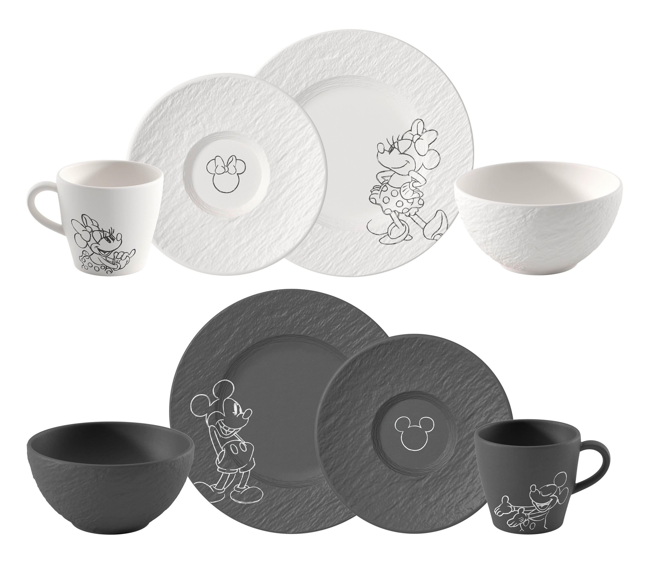 Villeroy & Boch Frühstücksservice ManRock Mickey Mouse Weiß, Schwarz