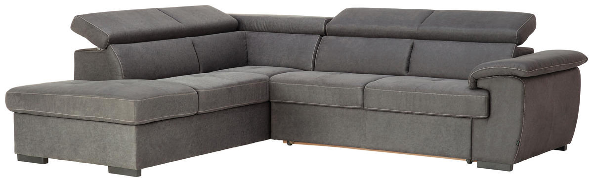 ECKSOFA Hellgrau Mikrofaser  - Hellgrau/Schwarz, Design, Kunststoff/Textil (219/258cm) - Stylife