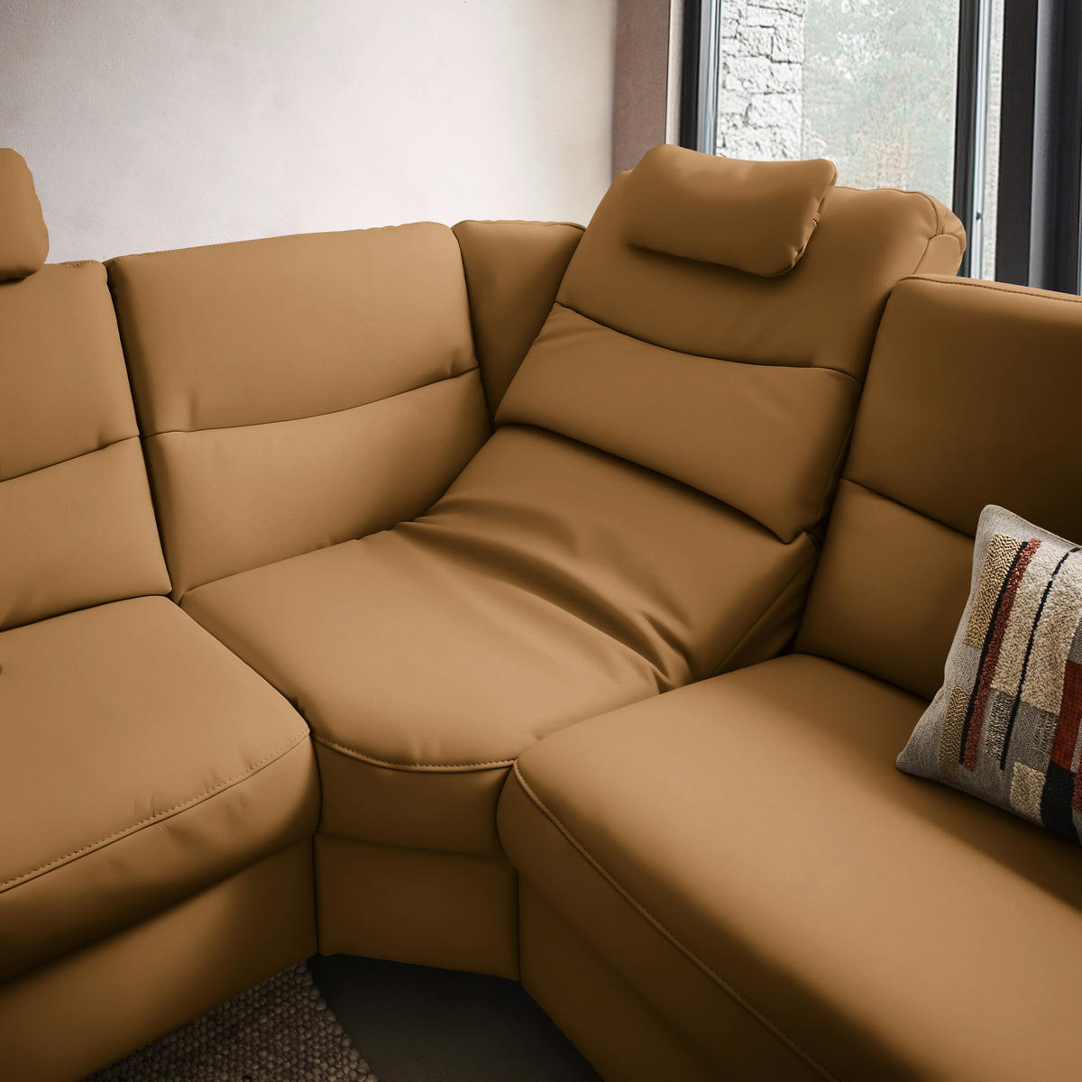 ECKSOFA in Echtleder Karamell  249/280 cm  - Anthrazit/Karamell, Design, Leder/Metall (249/280cm) - Himolla Komfortklass