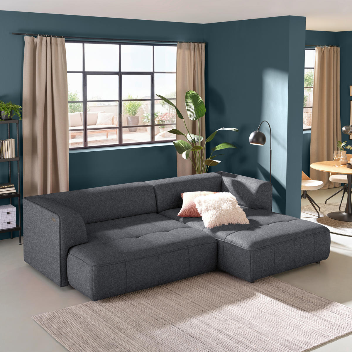 ECKSOFA Webstoff Anthrazit  - Anthrazit/Schwarz, Design, Kunststoff/Textil (288/188cm) - Welnova