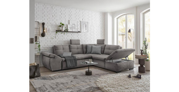 ECKSOFA in Mikrovelours Hellgrau - Hellgrau/Schwarz, KONVENTIONELL, Kunststoff/Textil (265/217cm) - Carryhome