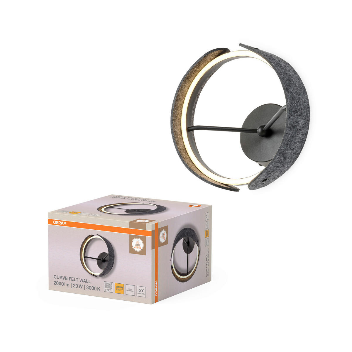 LED-WANDLEUCHTE 27,5/18,5 cm   - Dunkelgrau, Basics, Kunststoff/Textil (27,5/18,5cm) - Osram