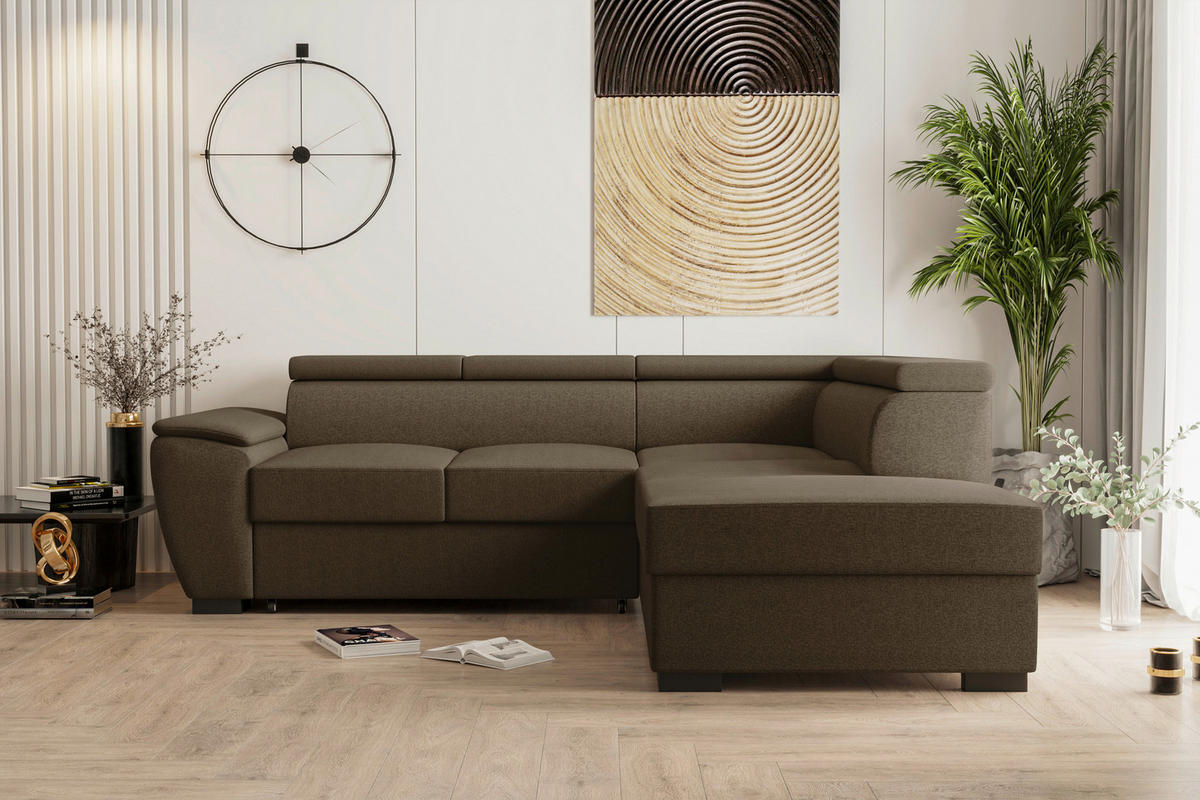 ECKSOFA Braun Flachgewebe  - Schwarz/Braun, KONVENTIONELL, Kunststoff/Textil (266/220cm) - Carryhome