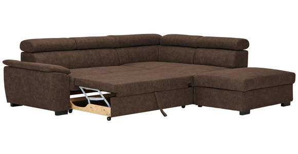 ECKSOFA Dunkelbraun Lederlook  - Dunkelbraun/Schwarz, Design, Kunststoff/Textil (263/230cm) - Hom`in