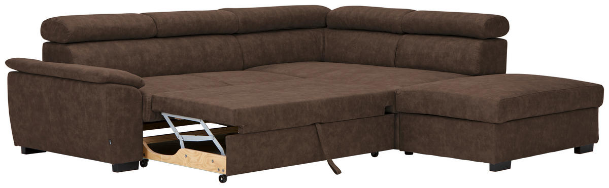 ECKSOFA Dunkelbraun Lederlook  - Dunkelbraun/Schwarz, Design, Kunststoff/Textil (263/230cm) - Hom`in