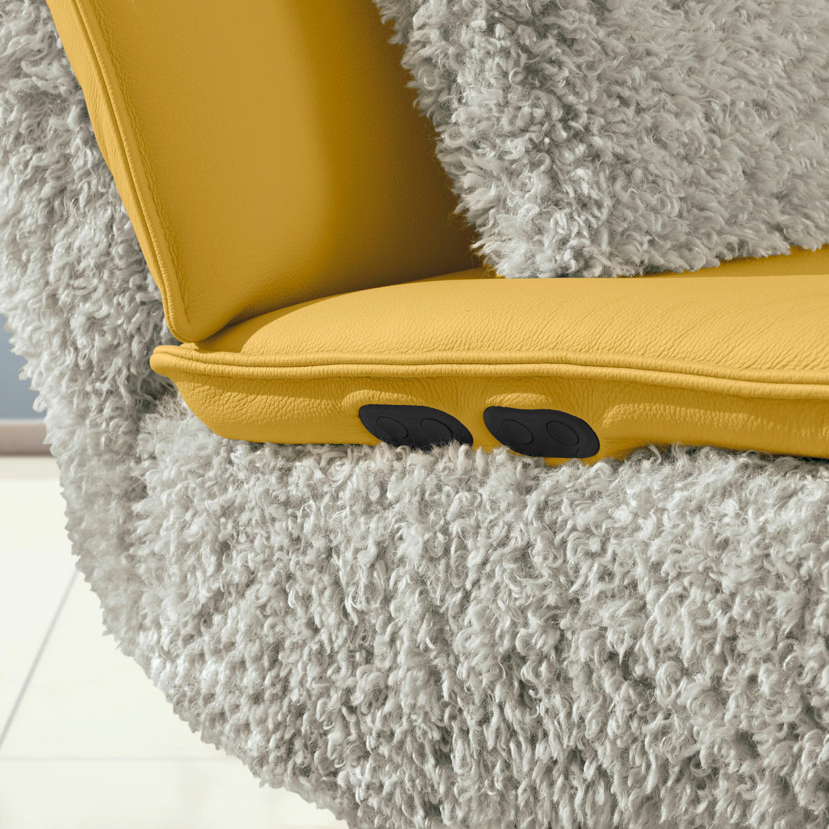 2-SITZER-SOFA  in Hochflor Echtleder Creme, Currygelb  - Currygelb/Creme, Design, Leder/Holz (240/65/104cm) - Koinor