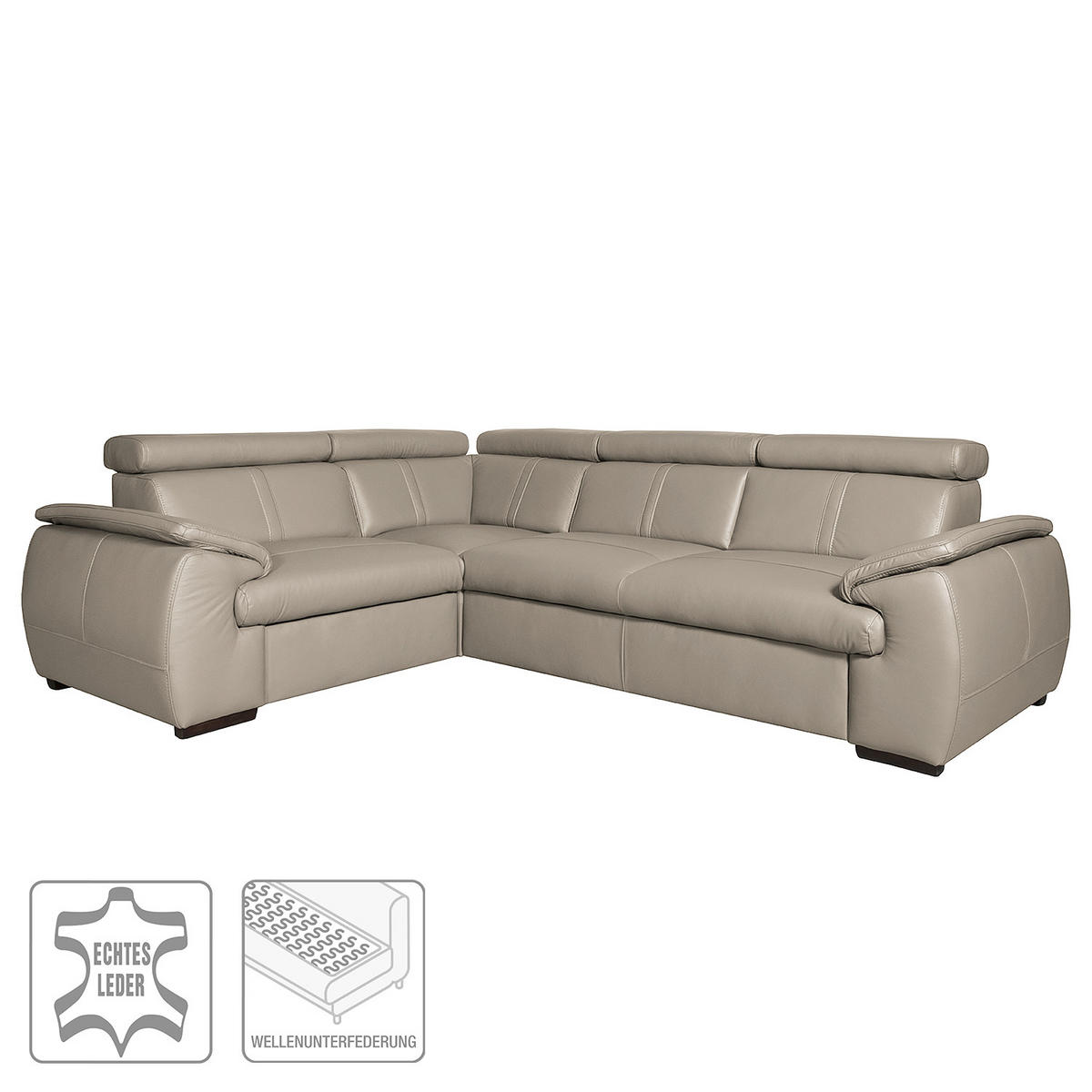 ECKSOFA Hellgrau Echtleder  - Wengefarben/Hellgrau, Design, Leder/Holz (193/265cm) - Livetastic