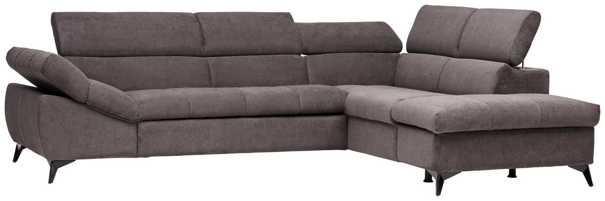 ECKSOFA in Mikrofaser Graubraun  - Graubraun/Schwarz, Design, Kunststoff/Textil (279/210cm) - Livetastic