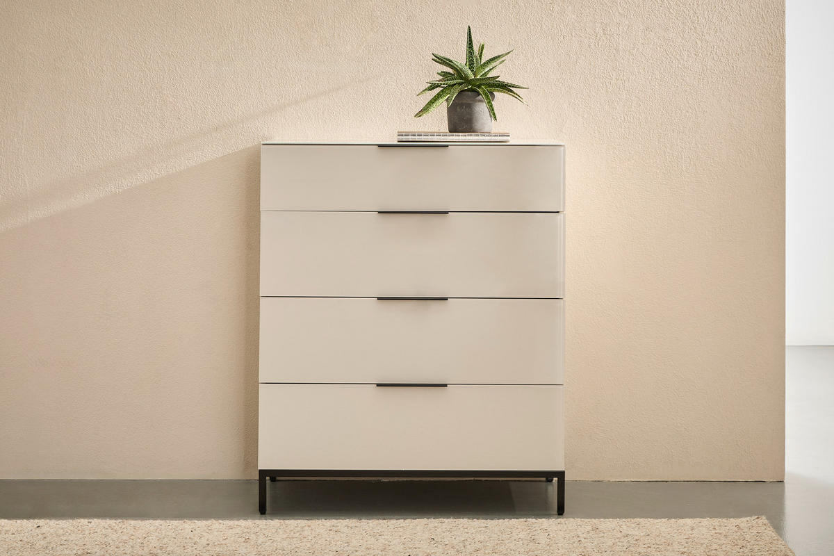 KOMMODE , 90/99,7/42 cm, 4 Schublade(n)  - Kaschmir/Schwarz, Design, Glas/Holzwerkstoff (90/99,7/42cm) - Novel