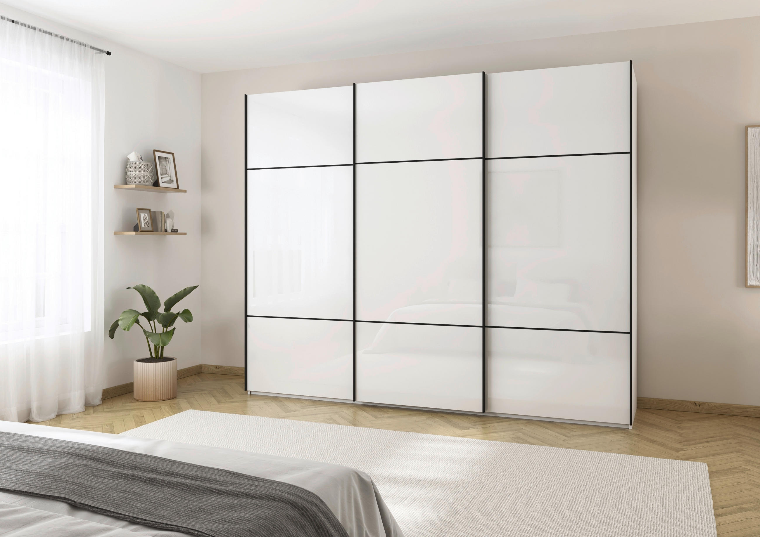 SCHWEBETÜRENSCHRANK in Weiss  - Weiss/Schwarz, Konventionell, Glas/Holzwerkstoff (271/223/68cm) - Novel