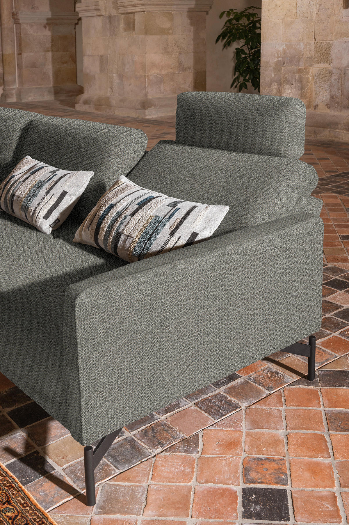 ECKSOFA in Flachgewebe Graubraun  - Anthrazit/Graubraun, Design, Textil/Metall (230/254cm) - Johann Jakob