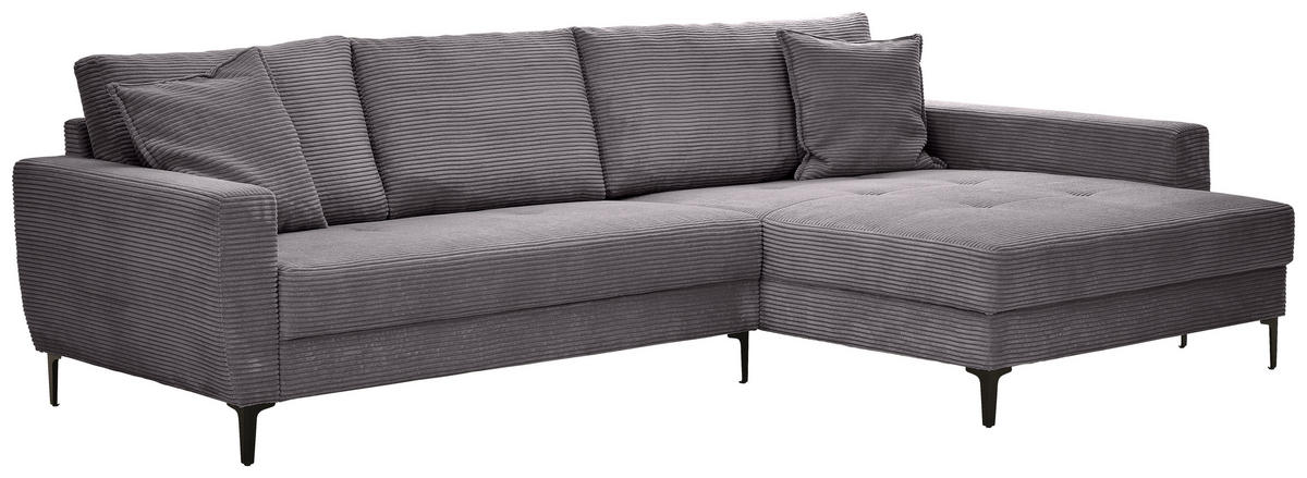 ECKSOFA in Cord Dunkelgrau  283/174 cm  - Dunkelgrau/Schwarz, Design, Textil/Metall (283/174cm) - Xora