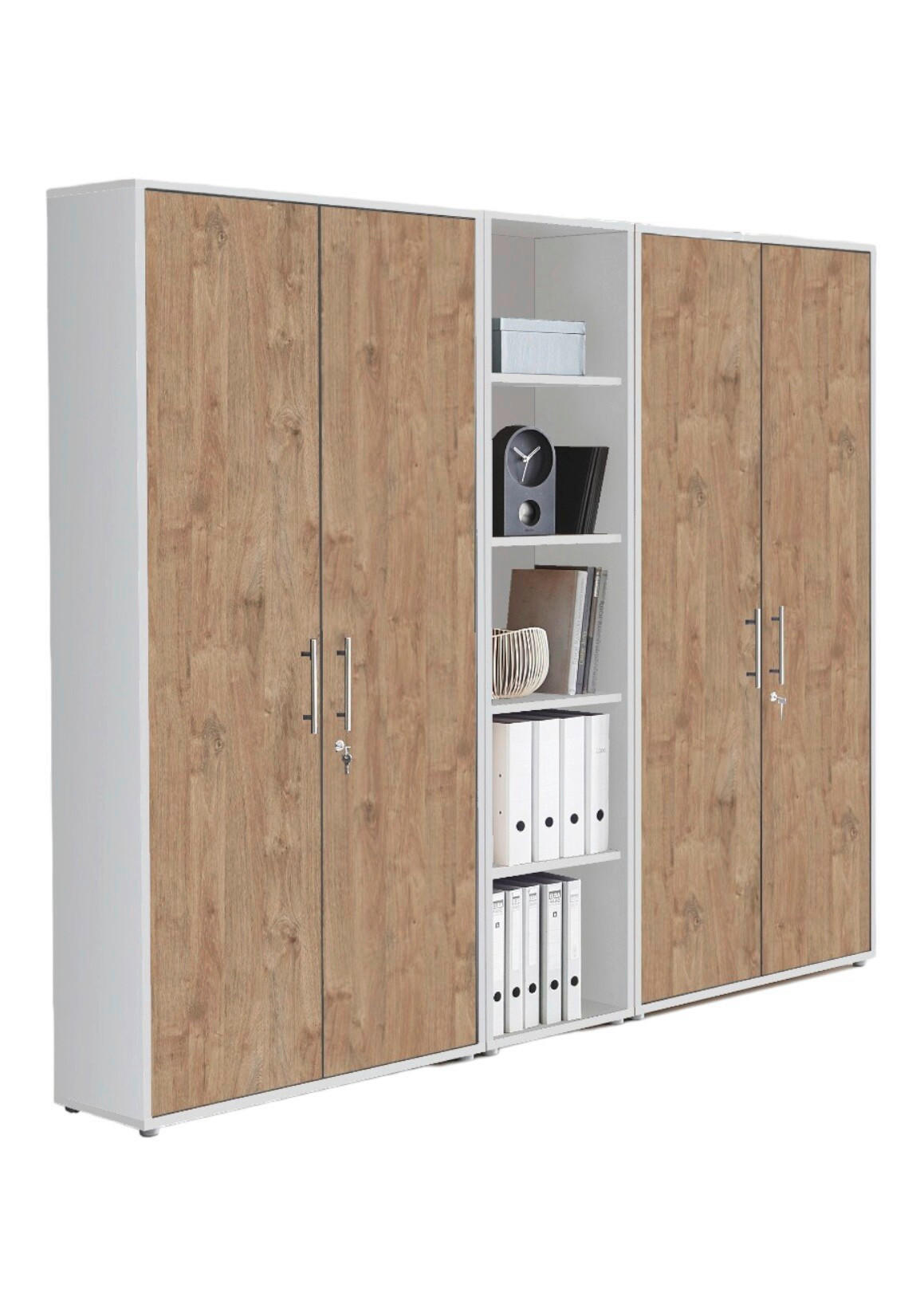 AKTENSCHRANK Weiß, Eichefarben  - Eichefarben/Weiß, MODERN, Holzwerkstoff (212,9/185,6/33cm) - MID.YOU