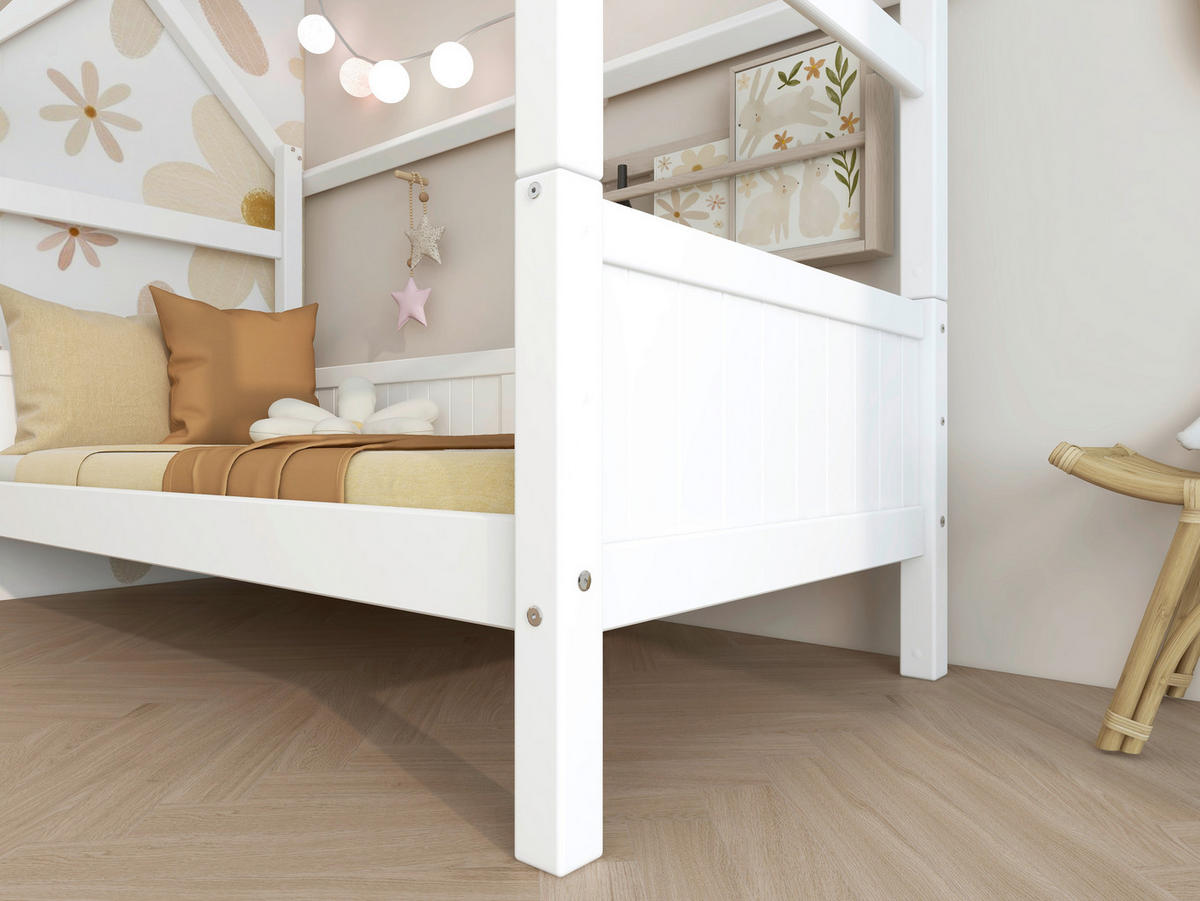 HAUSBETT 90/200 cm,  in Weiß, Rollrost  - Weiß, MODERN, Holz (90/200cm) - Chameo