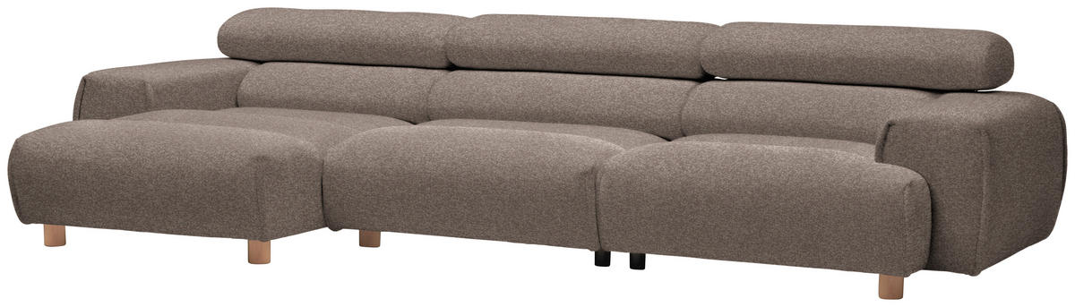 ECKSOFA  in Velours Hellbraun  150/329 cm  - Hellbraun, Natur, Holz/Textil (150/329cm) - Lomoco