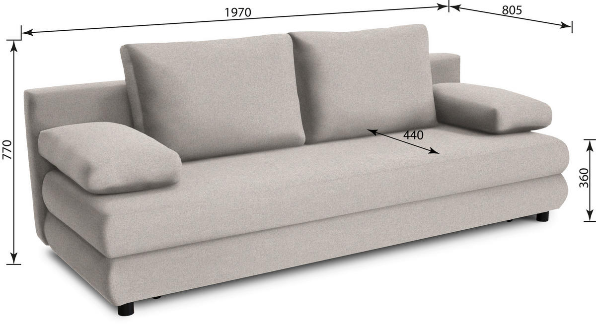 SCHLAFSOFA Webstoff Dunkelgrau  - Dunkelgrau/Schwarz, Design, Kunststoff/Textil (197/77/81cm) - home24