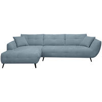 ECKSOFA 215/320 cm  in Chenille Blaugrau Armlehnenkissen, Rücken echt, Sitztiefenverstellung  215/320 cm  - Blaugrau/Schwarz, KONVENTIONELL, Textil/Metall (215/320cm) - Hom`in