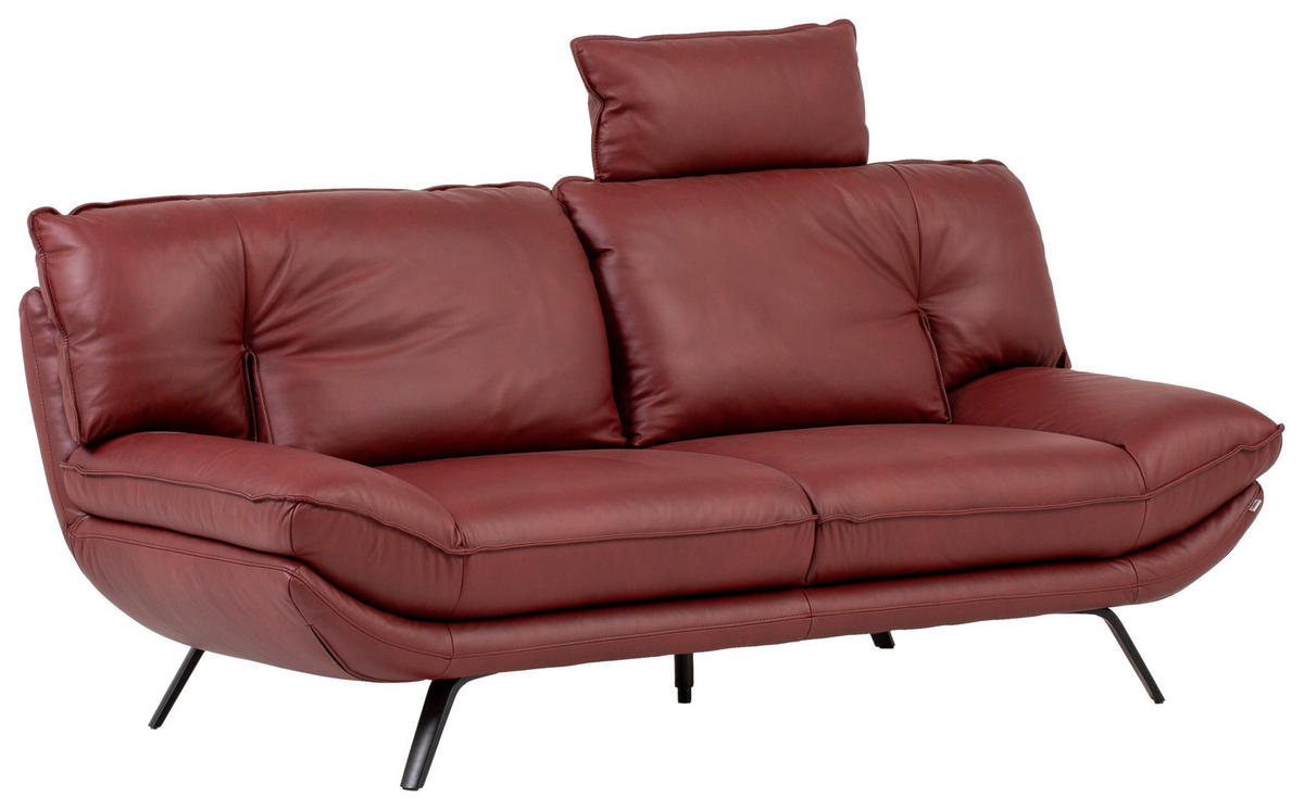 2,5-SITZER in Echtleder Bordeaux  - Bordeaux/Schwarz, Design, Leder/Metall (206/94/95cm) - Celina