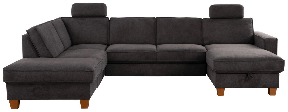 WOHNLANDSCHAFT Dunkelgrau Flachgewebe  - Eichefarben/Dunkelgrau, KONVENTIONELL, Holz/Textil (213/309/161cm) - Sit & More