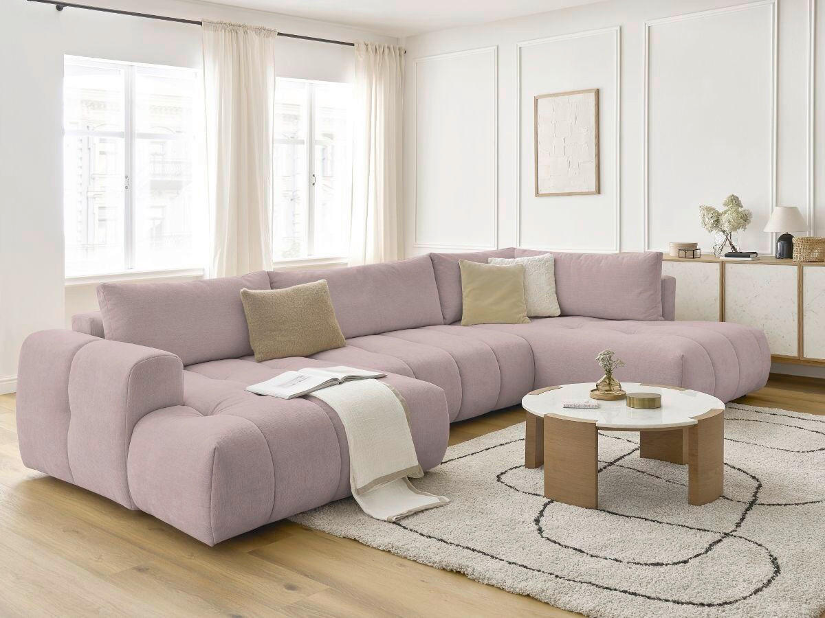 WOHNLANDSCHAFT  FUJI  Pink Leinenoptik  - Pink/Schwarz, MODERN, Kunststoff/Textil (160/377/204cm)