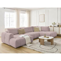WOHNLANDSCHAFT  FUJI  Pink Leinenoptik  - Pink/Schwarz, MODERN, Kunststoff/Textil (160/377/204cm)