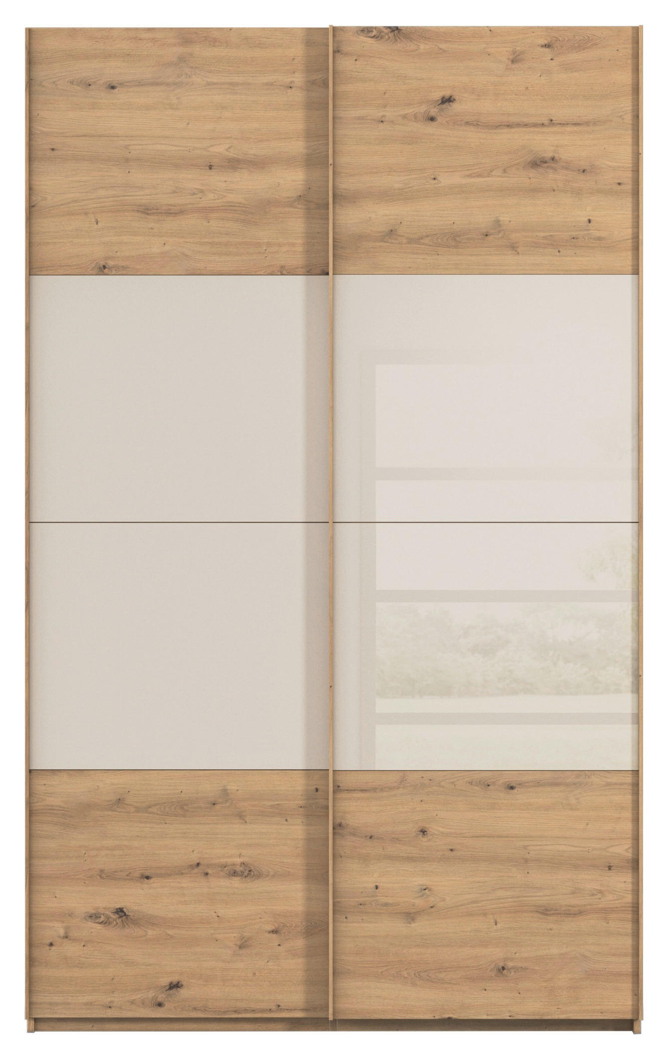 SCHWEBETÜRENSCHRANK 2-türig Champagner, Eiche Artisan  - Champagner/Eichefarben, Design, Glas/Holzwerkstoff (137l) - Xora