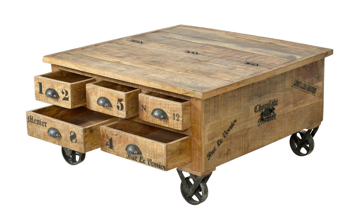 COUCHTISCH in Holz 90/90/47 cm  - Schwarz/Naturfarben, Design, Holz/Metall (90/90/47cm) - MID.YOU