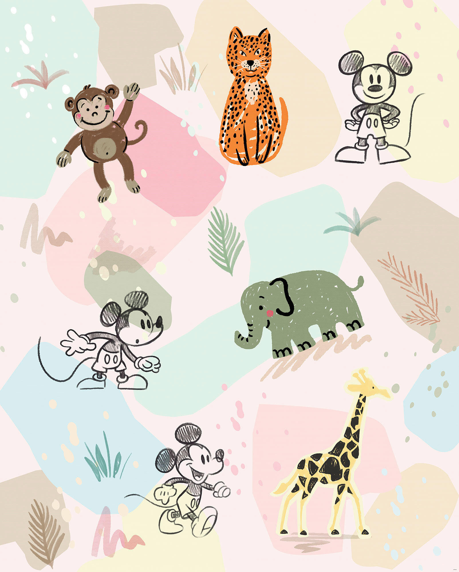 FOTOTAPETE MICKEY SAFARI  - Pastellblau, Design, Textil (200/250cm) - Disney